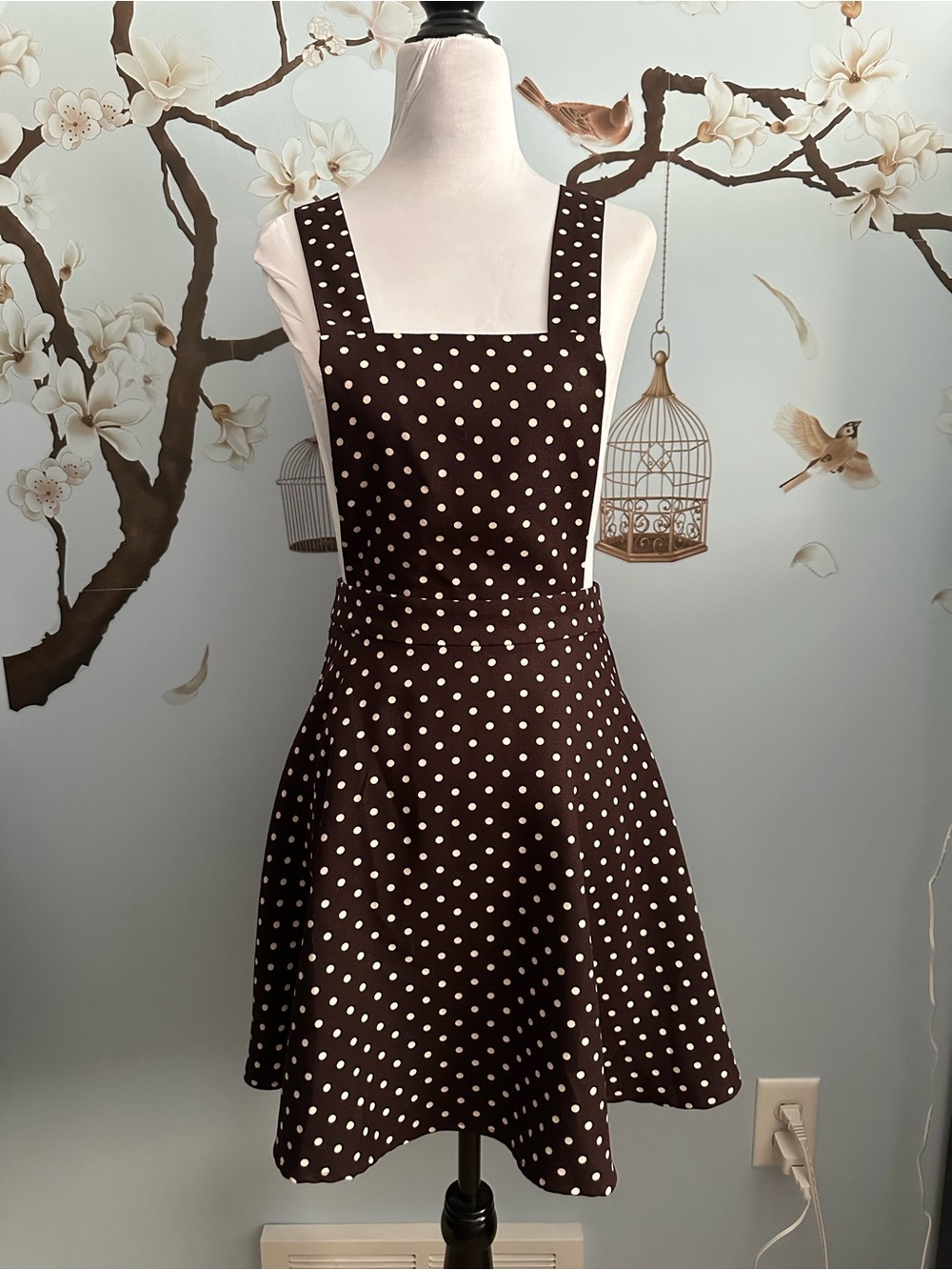 Forever 21 Brown Polka Dot Pinafore Dress